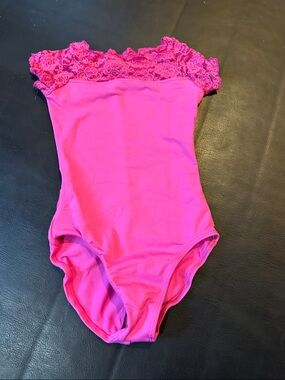 Girls' Hot Pink Lace-Trim One-Piece Bodysuit